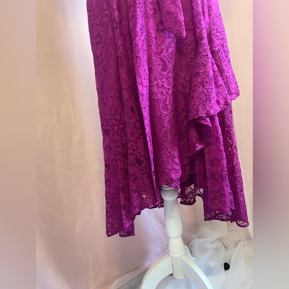 NWT Maison Tara Fuchsia Scoop Neck 3/4 Sleeve Lace Flowy Tier Ruffle Dress BB104 - Picture 8 of 13